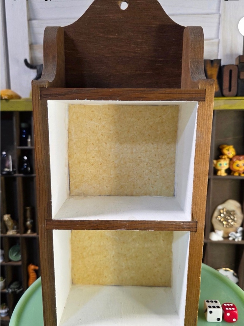 Source Unknown Brown Wood Wall Shelf with White Cubes and Cream Backs